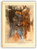 "Cernunnus - Gott der wilden Tiere" | Nr. 1886 | Datiert auf 1992 | Zyklus: keltische Mythen | Aquarell | 74,5 x 55 (Rahmen: 80 x 65)